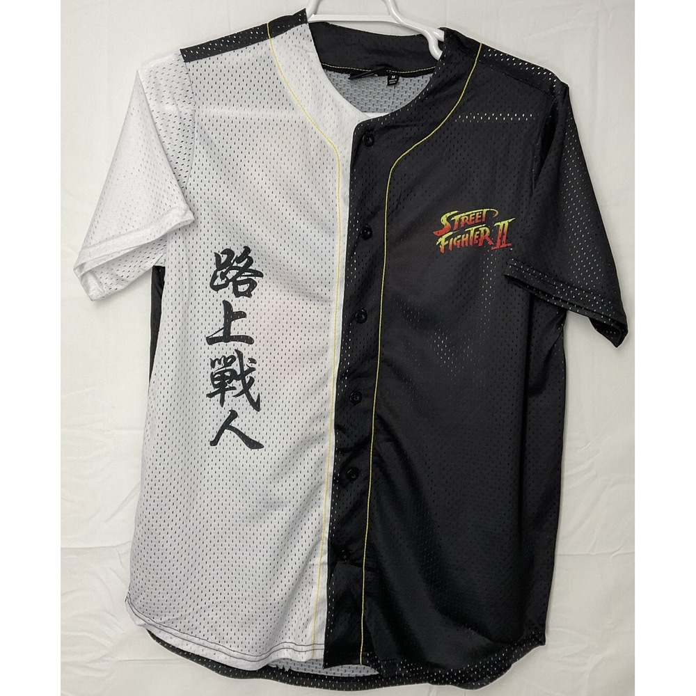 NWT Men's Street‎ Fighter Short Sleeve Black & White Net Jersey Shirt Medium